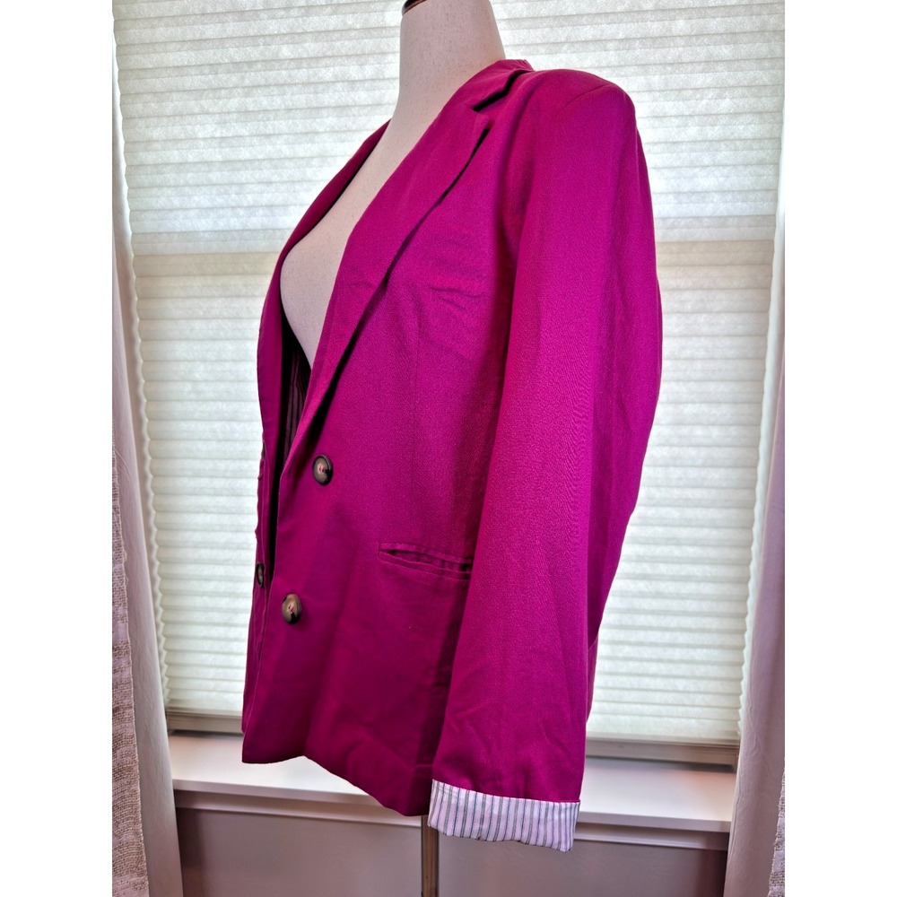 Halston Women Linen Viscose Blend Blazer Fuchsia Women's L Lined Preppy Workwear - Picture 2 of 9